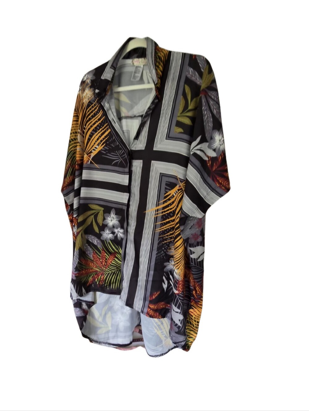 Free People Black Island Time Kimono Hawaiian Tropical Print Top One Size